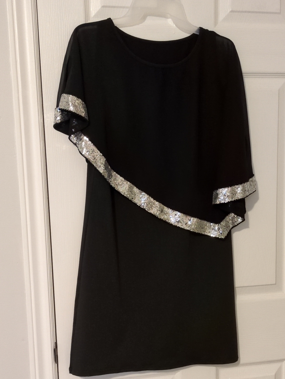 Tribal Black Midi Dress with Silver Sequin Trim